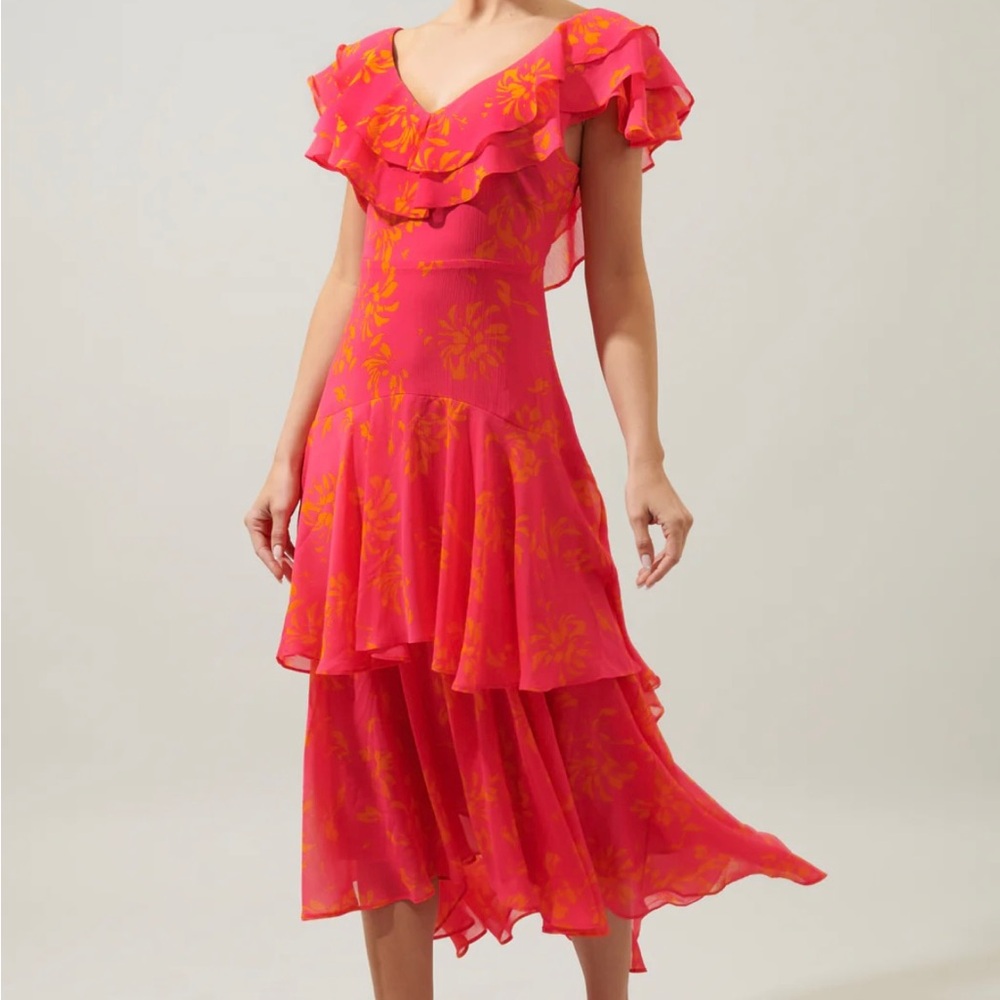 Sugarlips Sunburst Ruffle Tiered Sinclair Midi Dress